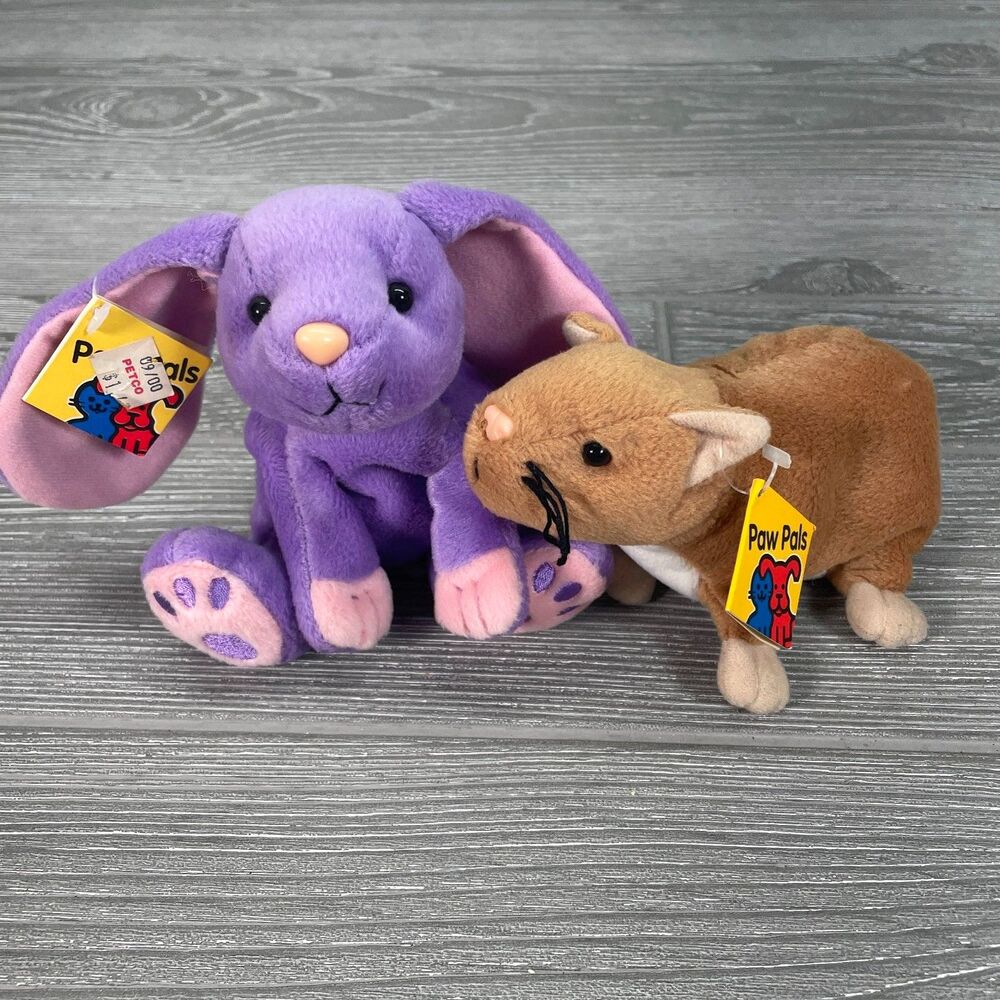 Petco Paw Pals Floppy the Bunny Rabbit AND Hamilton Hamster Bean Bag Plush NEW